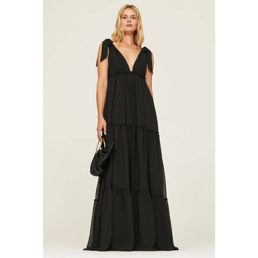 Ieena for Mac Duggal Tie Shoulder Gown Black Size 2